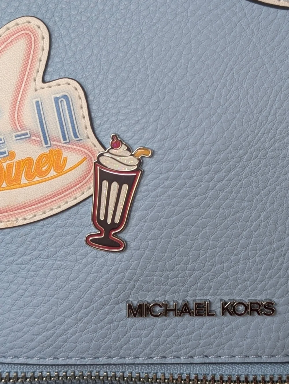 New MICHAEL KORS OUTLET Rhea Medium Embellished Patches blue Backpack